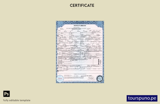 Plantilla de certificado de defunción del estado de Arizona lista para imprimir