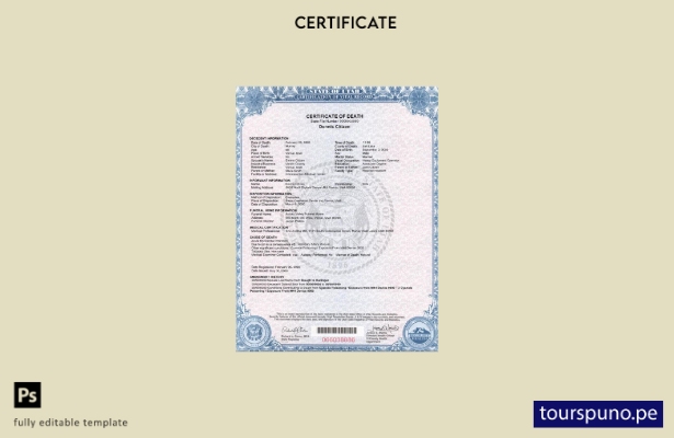 Plantilla de certificado de defunción del estado de Utah lista para imprimir en