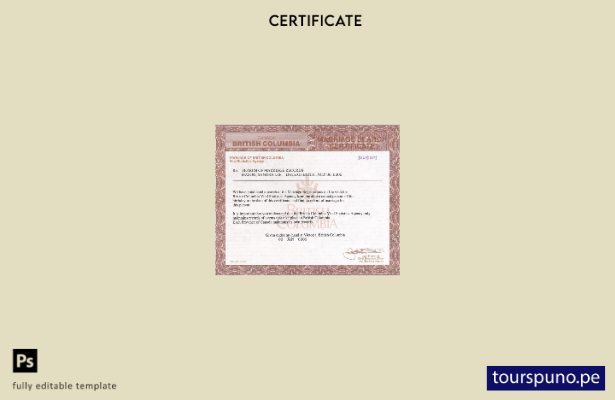 Plantilla de certificado de matrimonio de Canadá, Columbia Británica, lista para