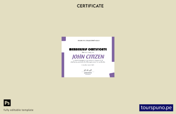 Plantilla de certificado de membresía del club de EE. UU. lista para imprimir