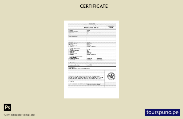 Plantilla de certificado de nacimiento de Australia, Tasmania, lista para imprim
