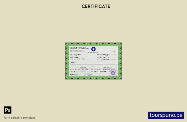 Plantilla de certificado de nacimiento de Taiwán lista para imprimir
