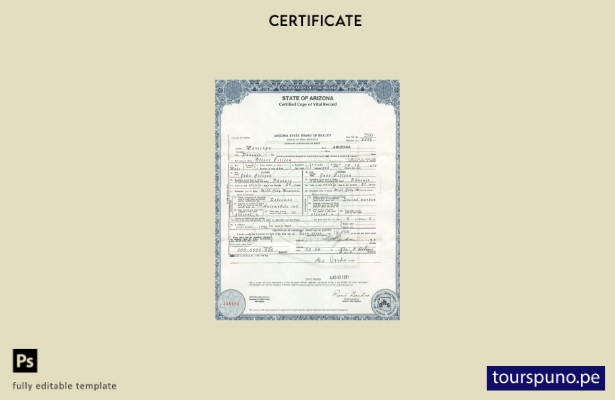 Plantilla de certificado de nacimiento del estado de Arizona de EE. UU. lista pa