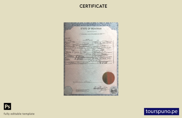 Plantilla de certificado de nacimiento del estado de Montana de EE. UU. lista pa