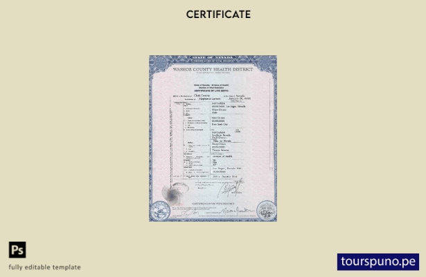 Plantilla de certificado de nacimiento del estado de Nevada de EE. UU. lista par