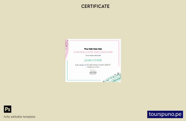 Plantilla de certificado de participación del coro de EE. UU. lista para imprimi
