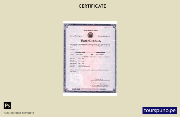 lista para imprimir plantilla de versión de certificado de nacimiento de Virgini
