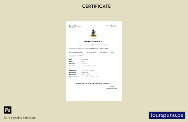 listo para imprimir Certificado de nacimiento de Vanuatu Plantilla de plantilla