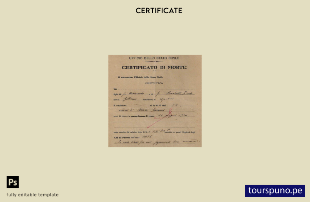 listo para imprimir Plantilla de certificado de defunción del Registro de cargos