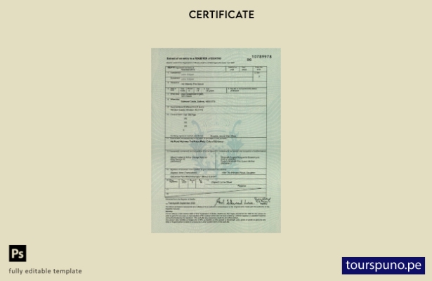 listo para imprimir Plantilla de certificado de defunción del Registro de defunc