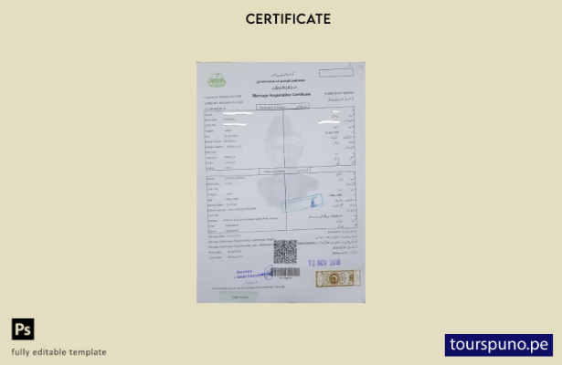 listo para imprimir Plantilla de certificado de matrimonio del Gobierno de Punja