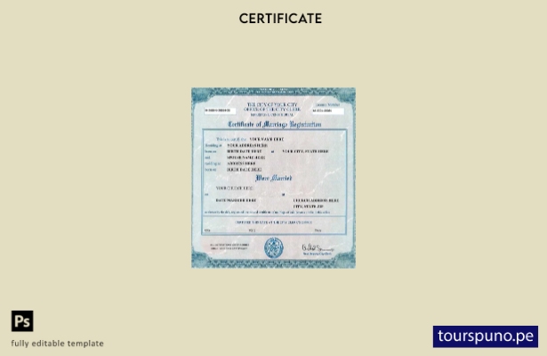 listo para imprimir Plantilla de certificado de registro de matrimonio