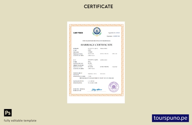 listo para imprimir certificado de matrimonio de Cabo Verde Plantilla en Word y