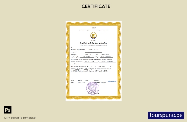 listo para imprimir certificado de matrimonio de Eritrea Plantilla en Word y PDF