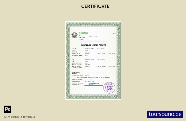 listo para imprimir certificado de matrimonio de Nauru Plantilla en Word y PDF