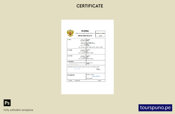 listo para imprimir certificado de nacimiento del registro civil de Rusia Planti