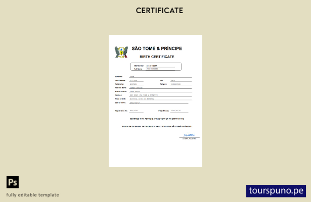 listo para imprimir certificado de nacimiento del registro civil de Santo Tomé y