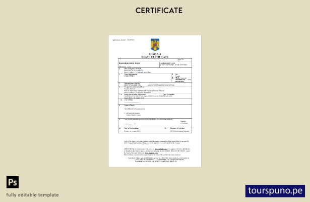 listo para imprimir el certificado de defunción del registro civil de Rumania Pl