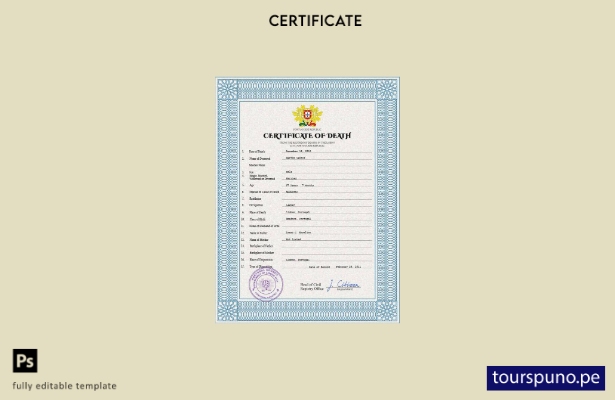 listo para imprimir la plantilla PSD del certificado de defunción de Portugal