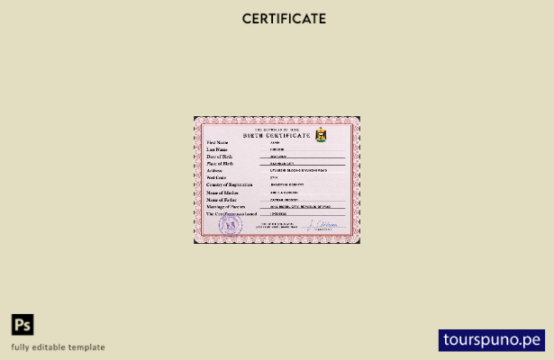 listo para imprimir la plantilla PSD del certificado de nacimiento del registr 3