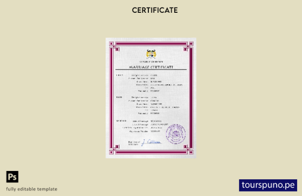 listo para imprimir plantilla PSD de certificado de matrimonio de Benin