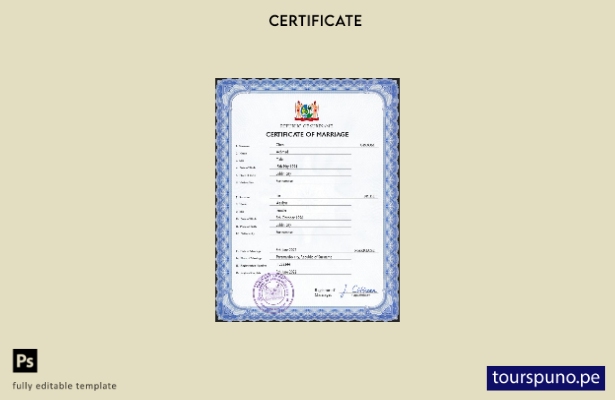 listo para imprimir plantilla PSD de certificado de matrimonio de Surinam