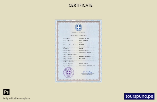 listo para imprimir plantilla PSD del certificado de defunción del registro c 32