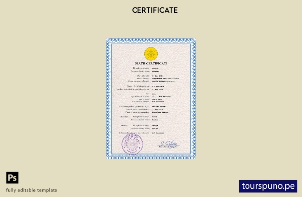 listo para imprimir plantilla PSD del certificado de defunción del registro c 42
