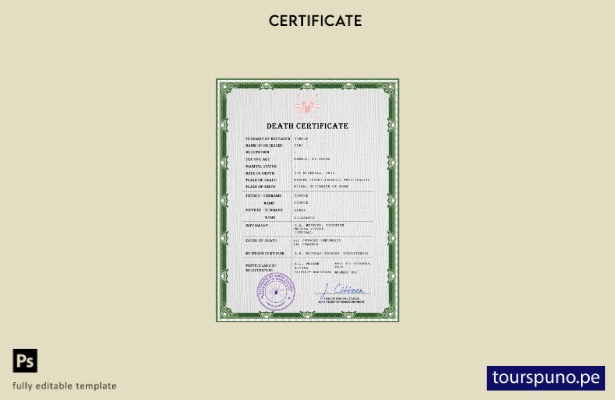 listo para imprimir plantilla PSD del certificado de defunción del registro c 67