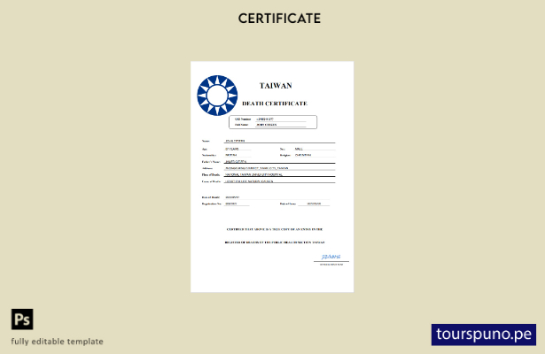 listo para imprimir plantilla de Word y PDF del certificado de defunción de Taiw