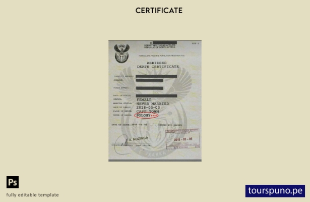 listo para imprimir plantilla de certificado de defunción del Departamento del I
