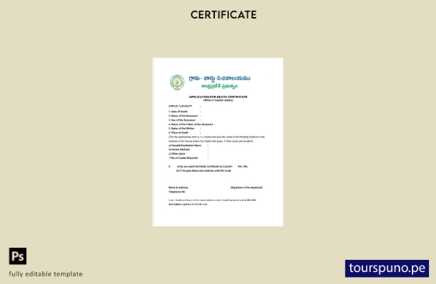 listo para imprimir plantilla de certificado de defunción del gobierno de Andhra