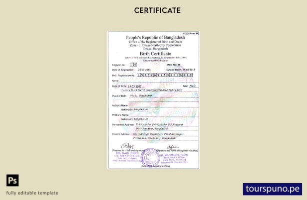 listo para imprimir plantilla de certificado de nacimiento de la Oficina del Reg
