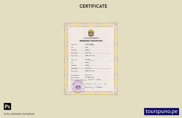 listo para imprimir plantilla de plantilla PSD de certificado de matrimonio de l