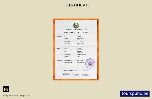 listo para imprimir plantilla de plantilla PSD de certificado de matrimonio de 3