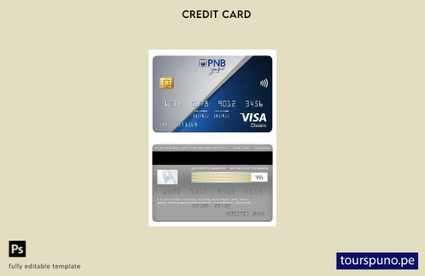 Plantilla de tarjeta clásica visa del Banco Nacional de Filipinas (PNB) lista pa