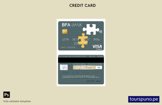 Plantilla de tarjeta visa del Banco de Fomento de Angola lista para imprimir