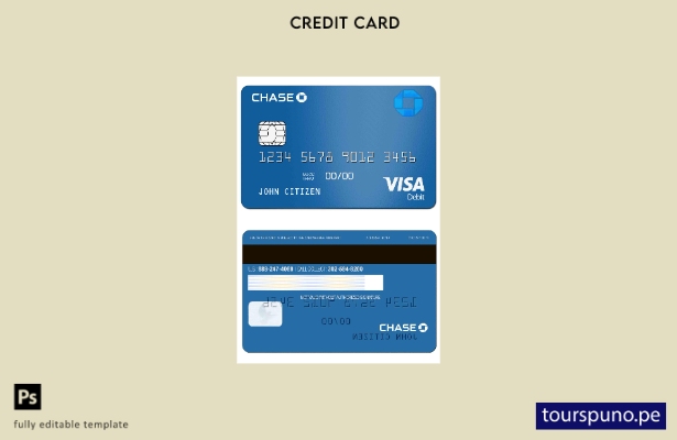 lista para imprimir la plantilla de tarjeta de débito Visa de Chase Bank de EE.