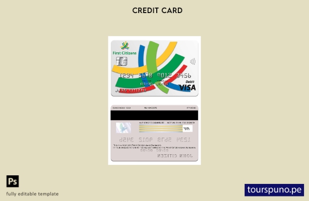 lista para imprimir la plantilla de tarjeta visa bancaria de Barbados First Citi