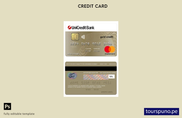 lista para imprimir plantilla de mastercard de crédito dorado de UniCredit Bank
