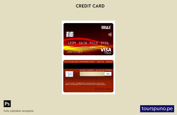 lista para imprimir plantilla de tarjeta clásica de visa bancaria de BB&T Corp.