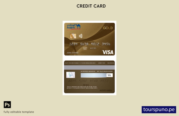 lista para imprimir plantilla de tarjeta de crédito visa gold de Kuwait NBK Bank