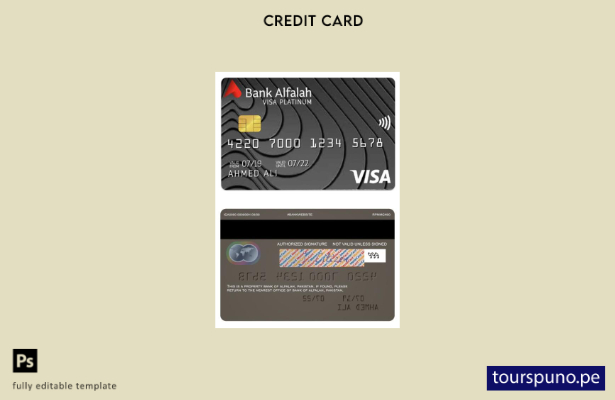 lista para imprimir plantilla de tarjeta de crédito visa platino del Banco de Al