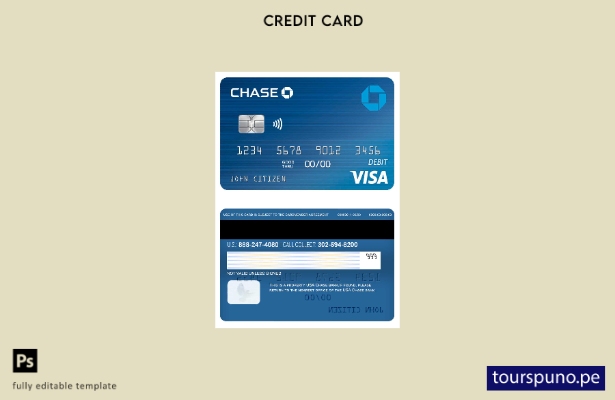 lista para imprimir plantilla de tarjeta de débito Visa del banco Chase de EE. U