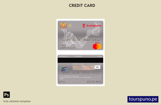 lista para imprimir plantilla de tarjeta de débito mastercard Scotiabank de Cana
