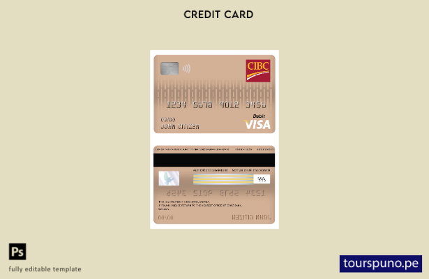 lista para imprimir plantilla de tarjeta de débito visa bancaria CIBC de Canadá