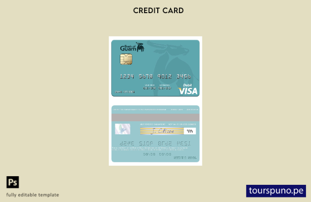 lista para imprimir plantilla de tarjeta de débito visa del Banco de Guam de las