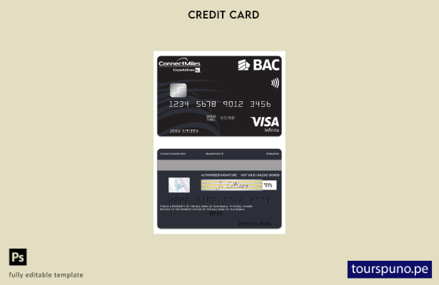 lista para imprimir plantilla de tarjeta infinita visa BAC de Guatemala