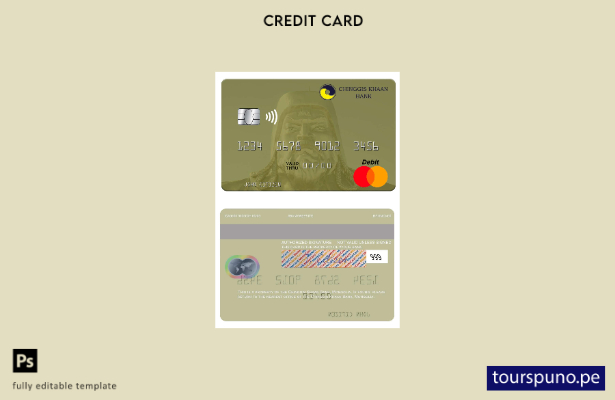 lista para imprimir plantilla de tarjeta mastercard de Mongolia Chinggis Khaan B