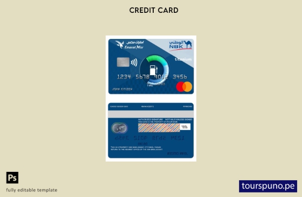 lista para imprimir plantilla de tarjeta mastercard de titanio Kuwait NBK Bank E